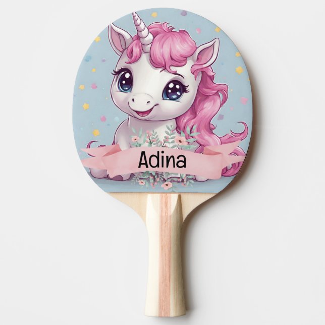 Magical Pink Baby Unicorn Stars Custom Name Ping Pong Paddle (Front)