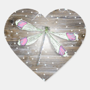 Magical Pink Dragonfly Sparkles Heart Sticker