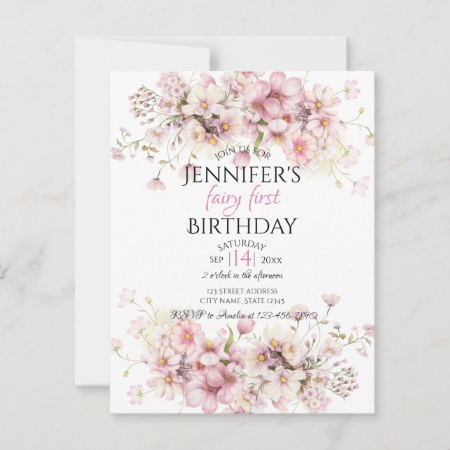 Magical Pink Fairy Birthday Invitation (Front)