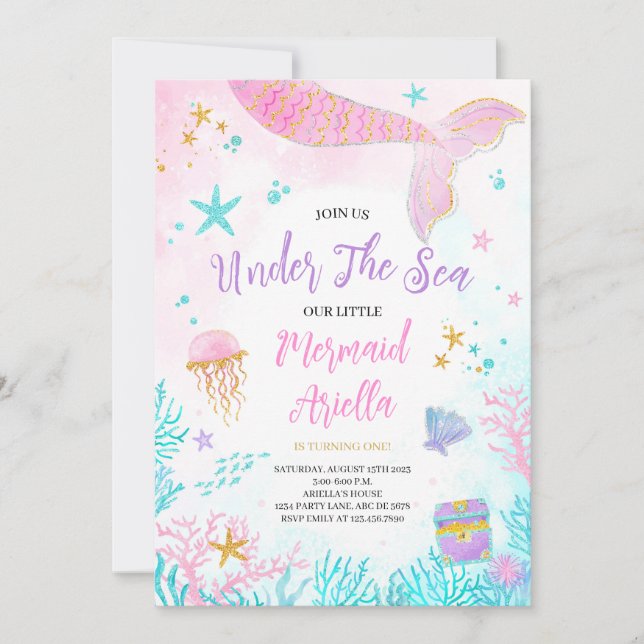 Magical Pink Mermaid Birthday Invitation (Front)