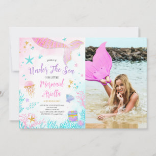 Magical Pink Mermaid Birthday Photo Invitation
