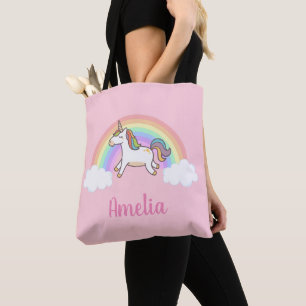 Magical Pink Pastel Unicorn Rainbow Personalized Tote Bag