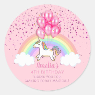 Magical Pink Pastel Unicorn Rainbow Thank You Classic Round Sticker