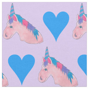 Magical Pink Purple Blue Heart Unicorn Fairytale Fabric