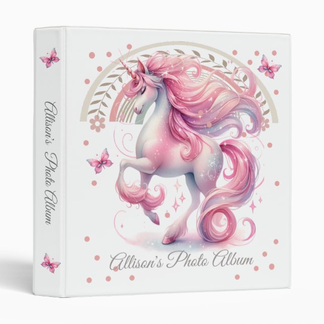 Magical Pink Unicorn Baby Photo Album Binder (Front/Spine)