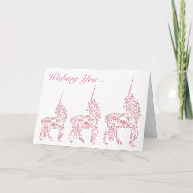 Magical Pink Unicorn Custom Birthday Card (Front)