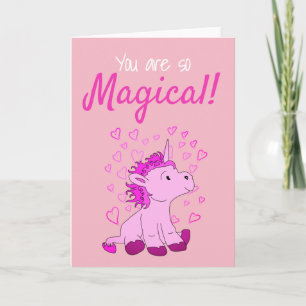 Magical Pink Unicorn Hearts Valentine`s day Card
