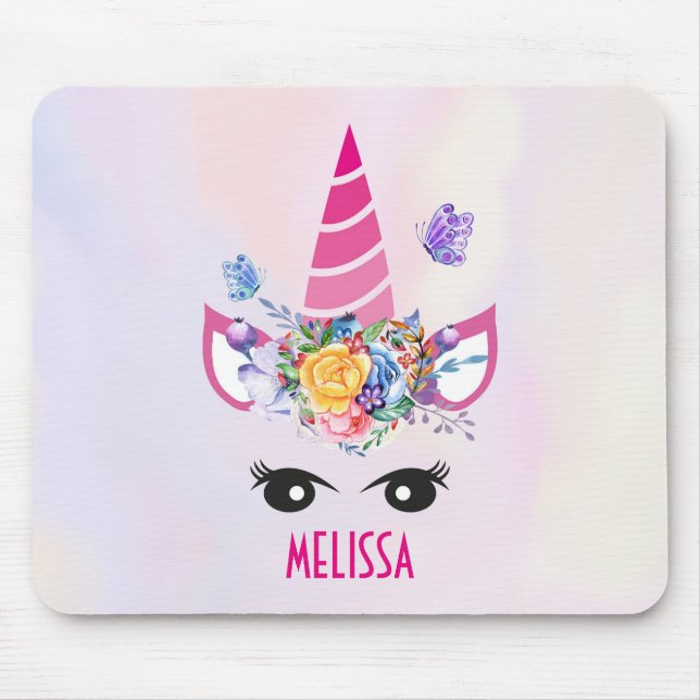 Magical Pink Unicorn Personalized Mouse Pad (Front)