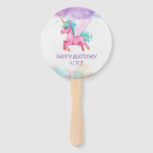 Magical Pink Unicorn Rainbow Birthday  Hand Fan