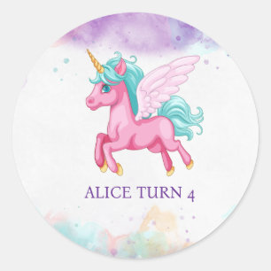 Magical Pink Unicorn Rainbow Birthday Party  Classic Round Sticker