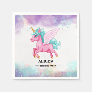 Magical Pink Unicorn Rainbow Birthday Party Napkin