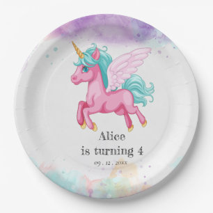 Magical Pink Unicorn Rainbow Kids Birthday Party Paper Plate