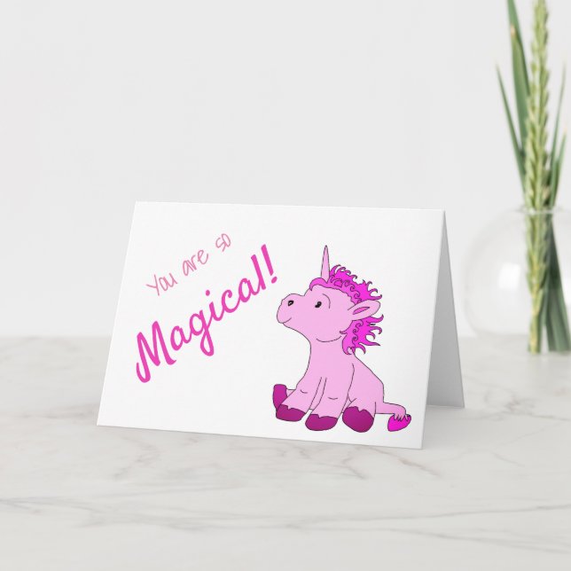 Magical PInk Unicorn  Valentine`s day Card (Front)