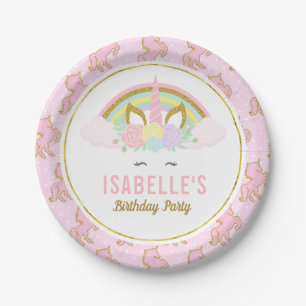 Magical Pink Unicorns Birthday Party Plates