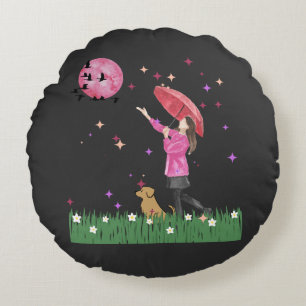 Magical Pink Watercolor Round Pillow
