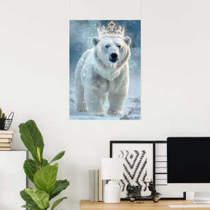 Magical Polar Bear Snow Crown and Shimmering Fur Poster