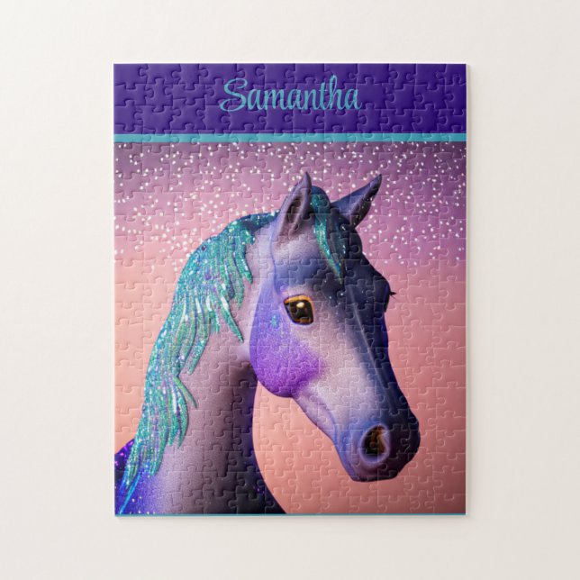 Magical Pony in Purple and Teal with Custom Name   Jigsaw Puzzle (Vertical)
