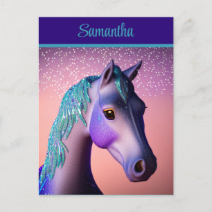 Magical Pony in Purple and Teal with Custom Name   Postcard