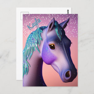Magical Pony in Purple and Teal with Custom Name  Postcard
