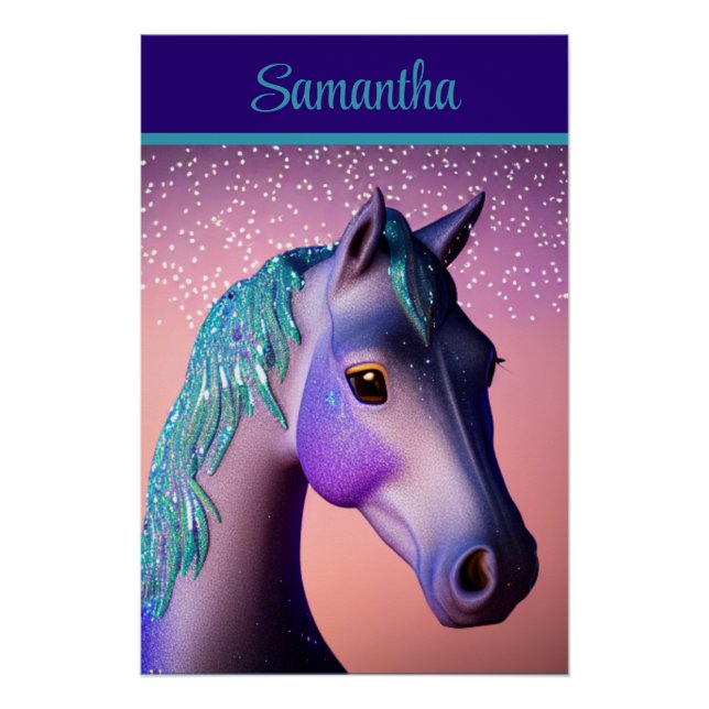 Magical Pony in Purple and Teal with Custom Name   Poster (Front)