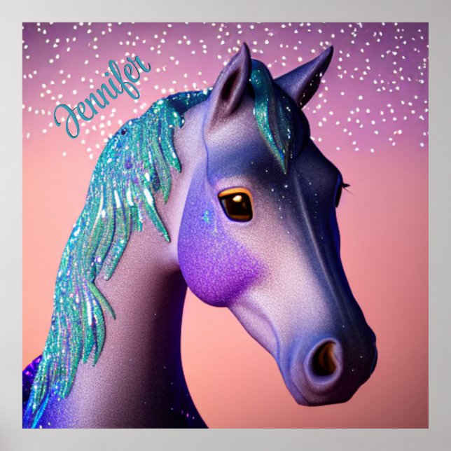 Magical Pony in Purple and Teal with Custom Name   Poster (Front)