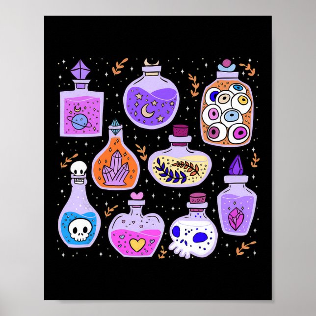 Magical Potions Bottles Witchy Halloween Print  (Front)