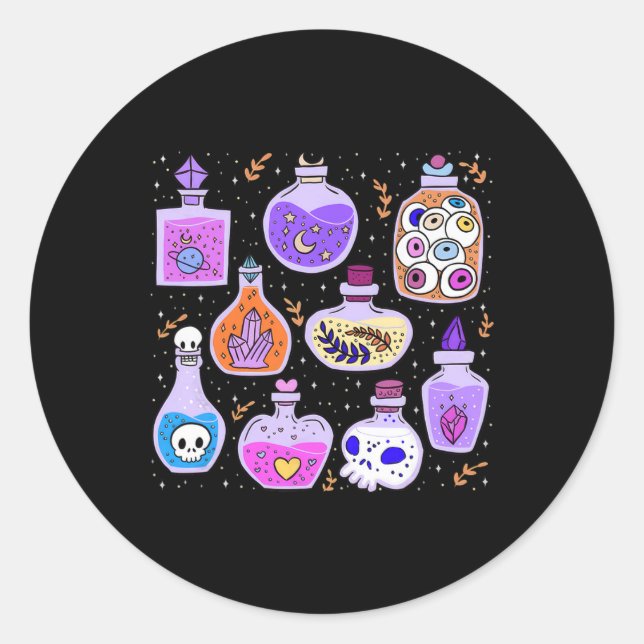 Magical Potions Bottles Witchy Halloween Print  Classic Round Sticker (Front)