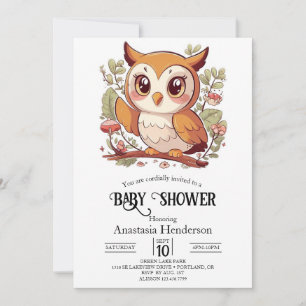  Magical Pretty Owl Baby Shower Invitation