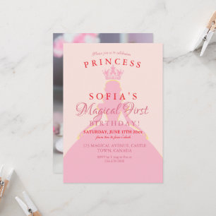  Magical Princess Dress 1st Birthday Party Photo Invitation
