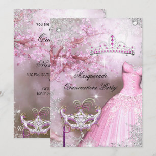 Magical Princess Quinceanera Masquerade Pink Invitation