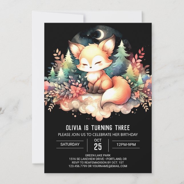  Magical Printable Fox Birthday Invitation (Front)