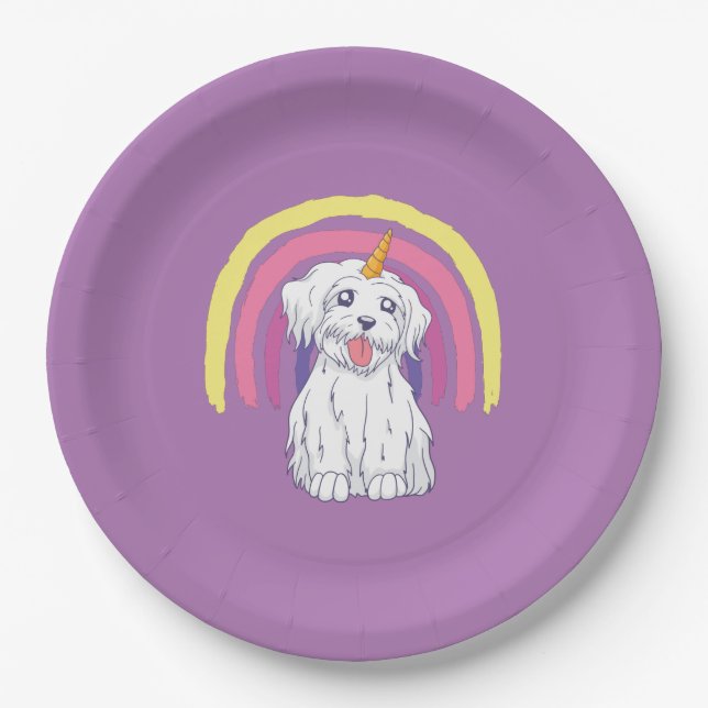 Magical Puppy Unicorn Rainbow Paper Plate (Front)