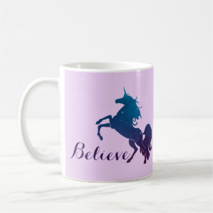 Magical Purple and Blue Rearing Unicorn   Believe Coffee Mug