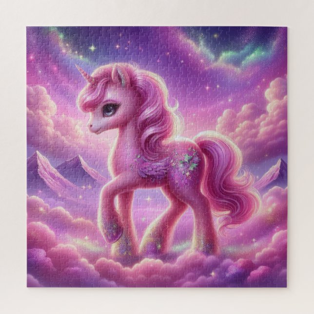 Magical purple and pink glitter bright unicorn jigsaw puzzle (Vertical)