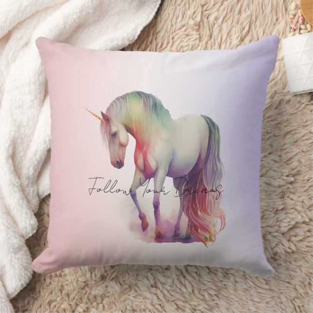 Magical Purple Blush Ombre Unicorn Glitter Throw Pillow (Blanket)