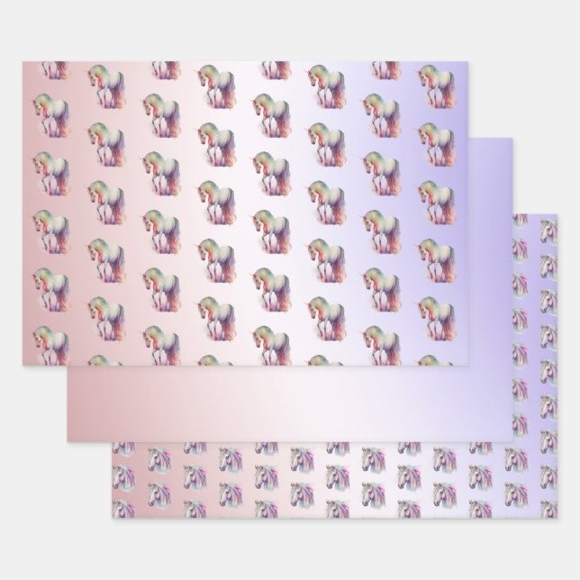 Magical Purple Blush Ombre Unicorn Wrapping Paper Sheet (Set)