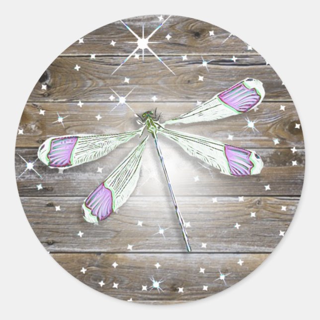 Magical Purple Dragonfly Sparkles Classic Round Sticker (Front)