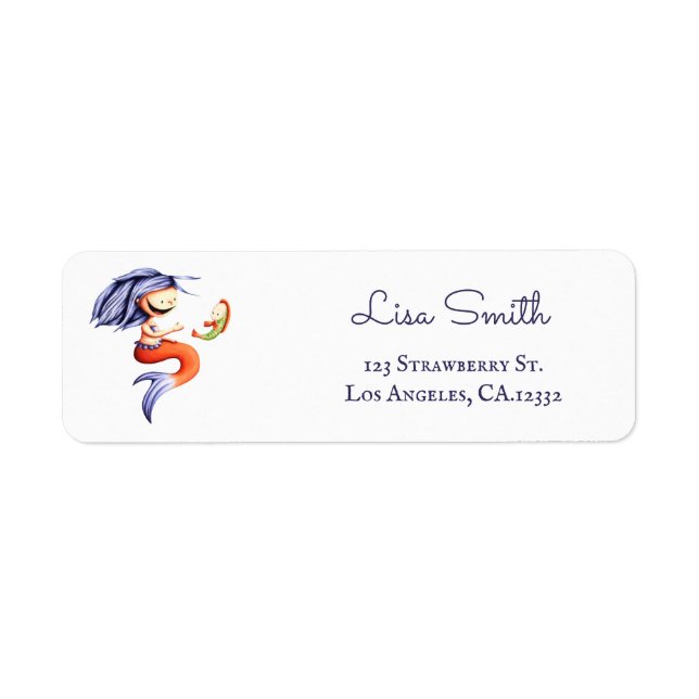 Magical Purple Fish Mermaid Return Address (Front)