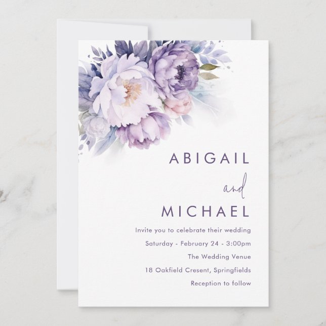 Magical Purple Floral Wedding  Invitation (Front)