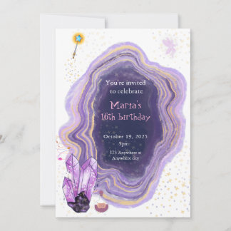 magical Purple Marble Birthday Invitation