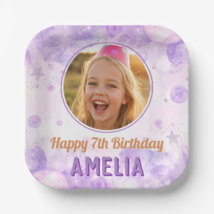 Magical Purple Photo Birthday Party  Paper Plate