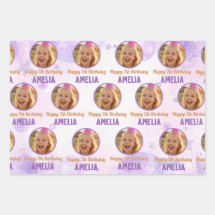 Magical Purple Photo Birthday Party  Wrapping Paper Sheet