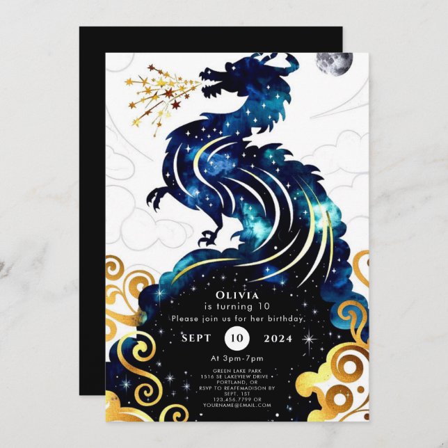 Magical Radiant Dragon Birthday Invitation (Front/Back)