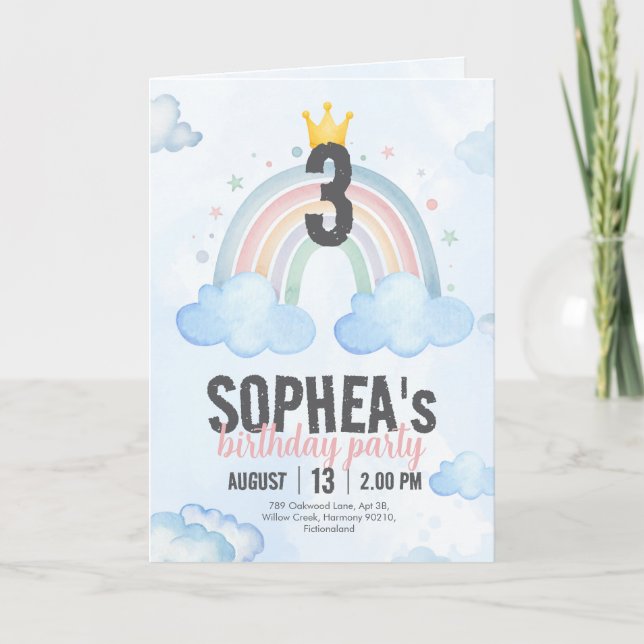 Magical Rainbow Birthday Invitation Greeting Card (Devant)
