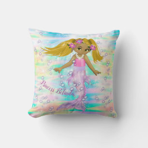 Magical Rainbow Bubbles & Baby Girl Mermaids Throw Pillow