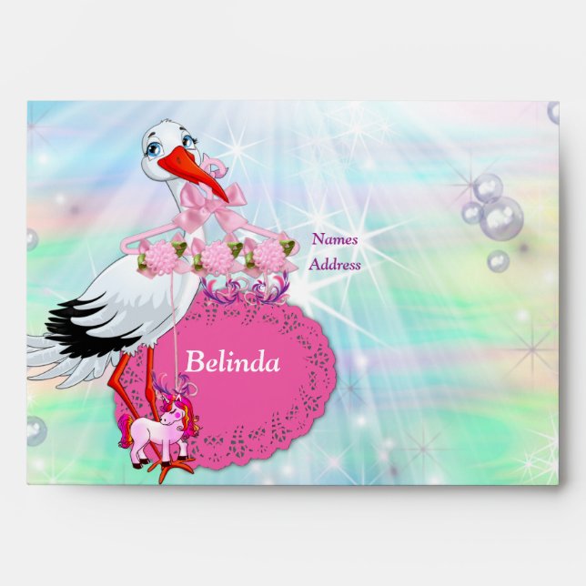 Magical Rainbow Bubbles, Unicorns Baby Shower Envelope (Front)