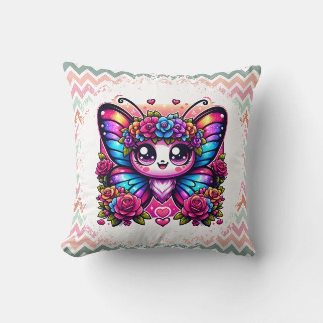Magical Rainbow Butterfly Throw Pillow (Front)