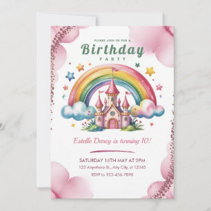 Magical Rainbow Castle 10th Birthday Invitation