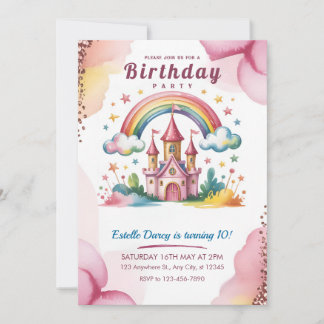 Magical Rainbow Castle 10th Birthday Invitation