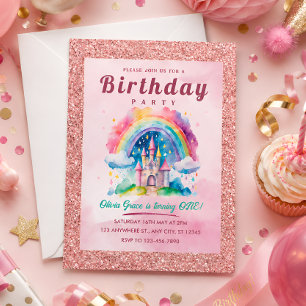 Magical Rainbow Castle 1st Birthday Invitation